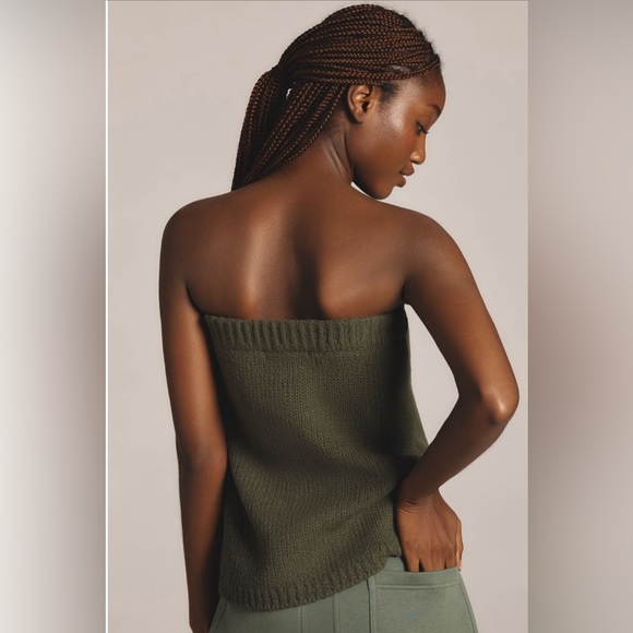 NWT! Anthropologie Dark Green Flat White Tube Top Sweater - Size Small 🏀 - Picture 2 of 7